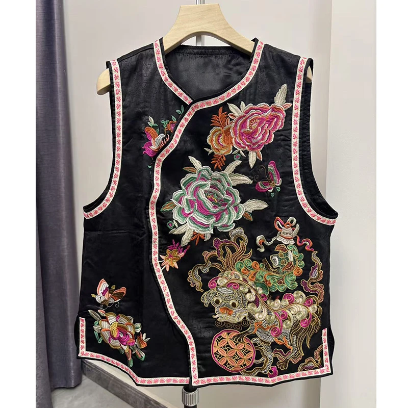 【花葶】新中式复古刺绣薄款上衣马夹重工刺绣短马甲民族服ins风