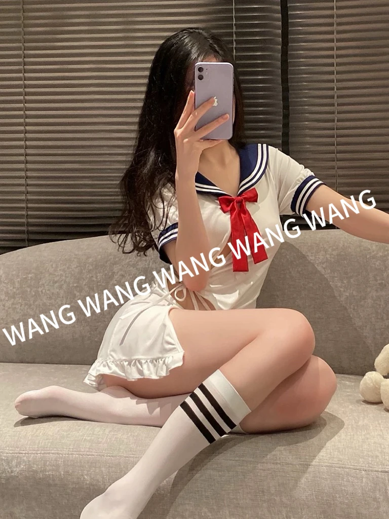 [WANG]性感纯欲风学生装短袖海军领睡裙