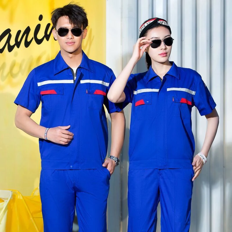 夏季防静电工作服套装男加油站薄款外套长短袖反光条电工车间工厂