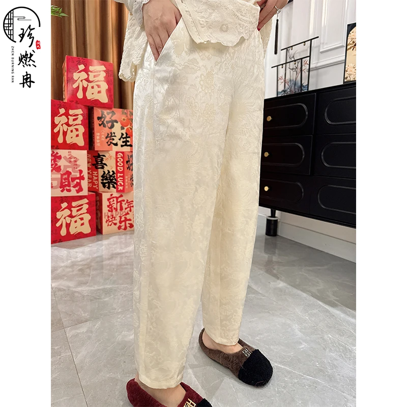 【珍珍新中式】【天丝羊毛】新提花浮雕国风早春新款休闲裤K-30349