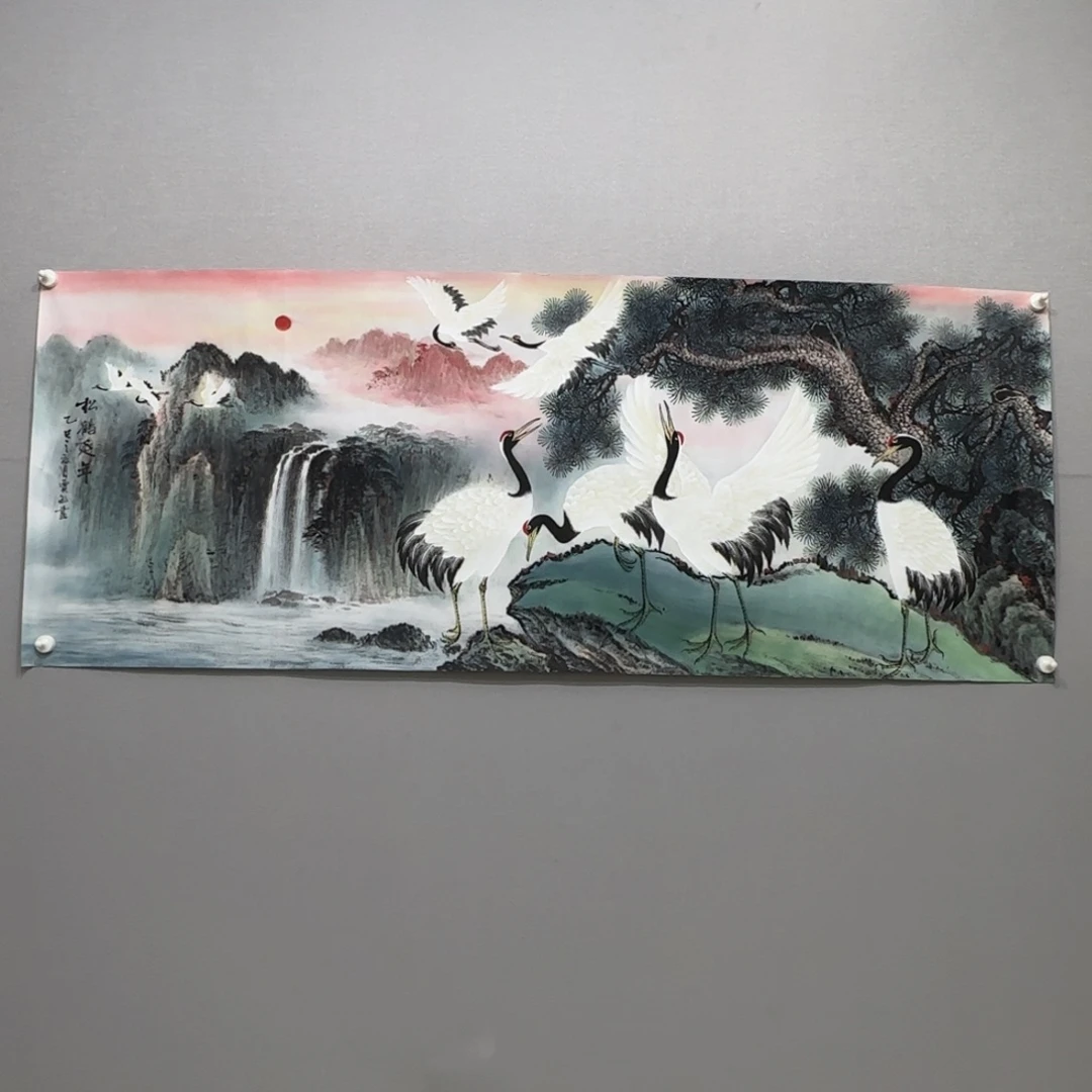 国画横幅六尺精品松鹤延年贾敏