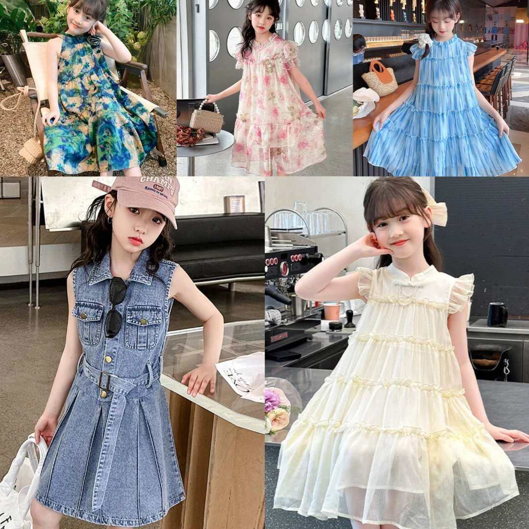 (LYY4)25年夏季新款中大童时尚日常女童亲子款连衣裙套装