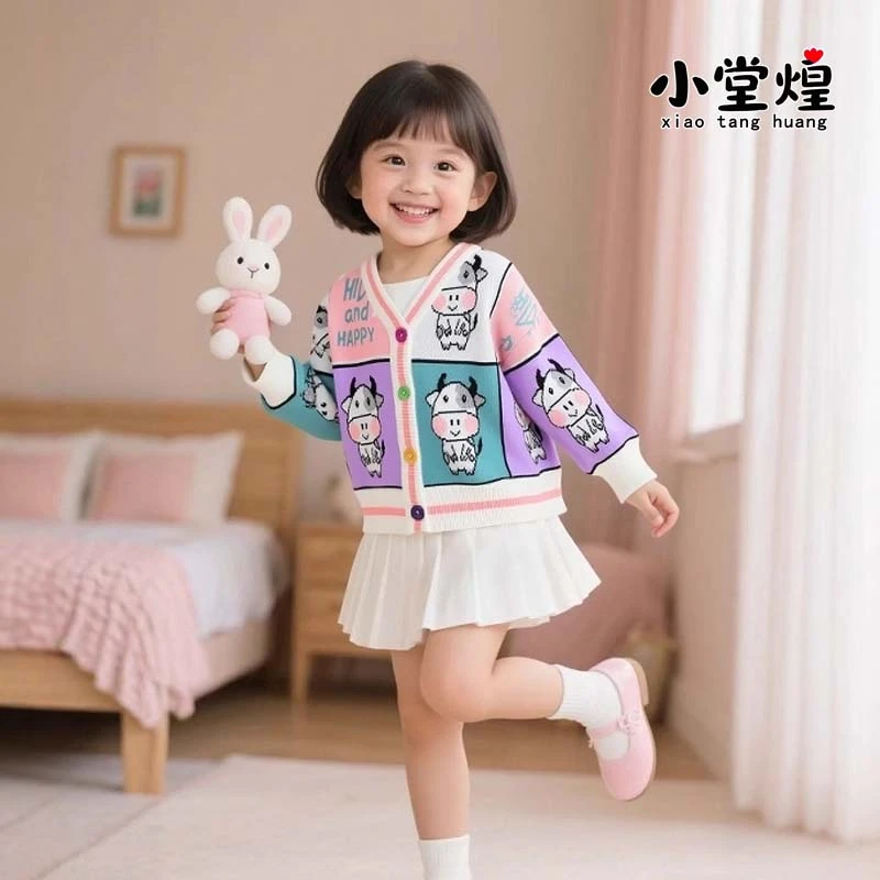 毛衣开衫女童纽扣新款休闲针织时尚百搭儿童宝宝春款小童卡通洋气