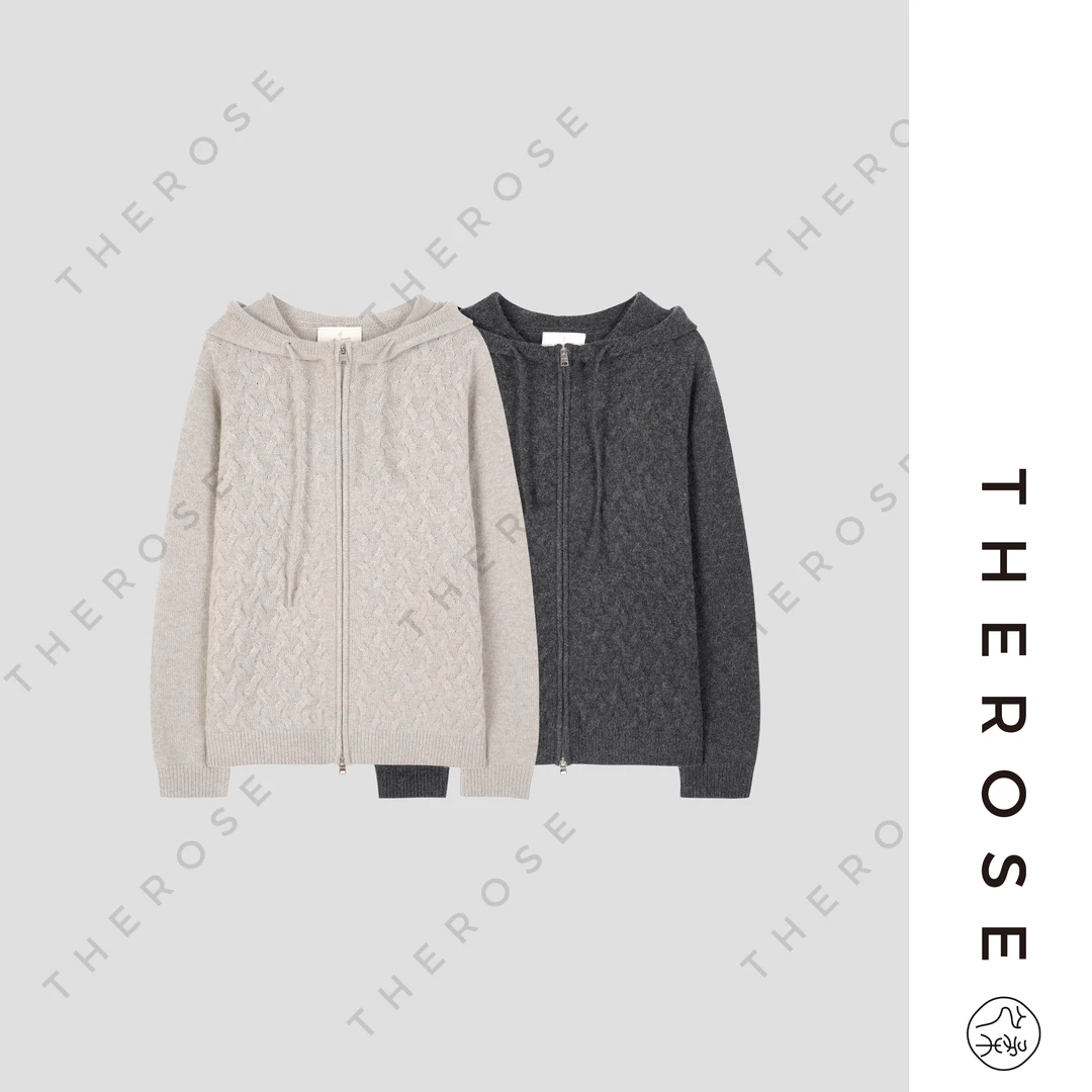 之柔【普林斯顿】进口Mtecore立体绞花羊绒亲肤连帽针织开衫外套