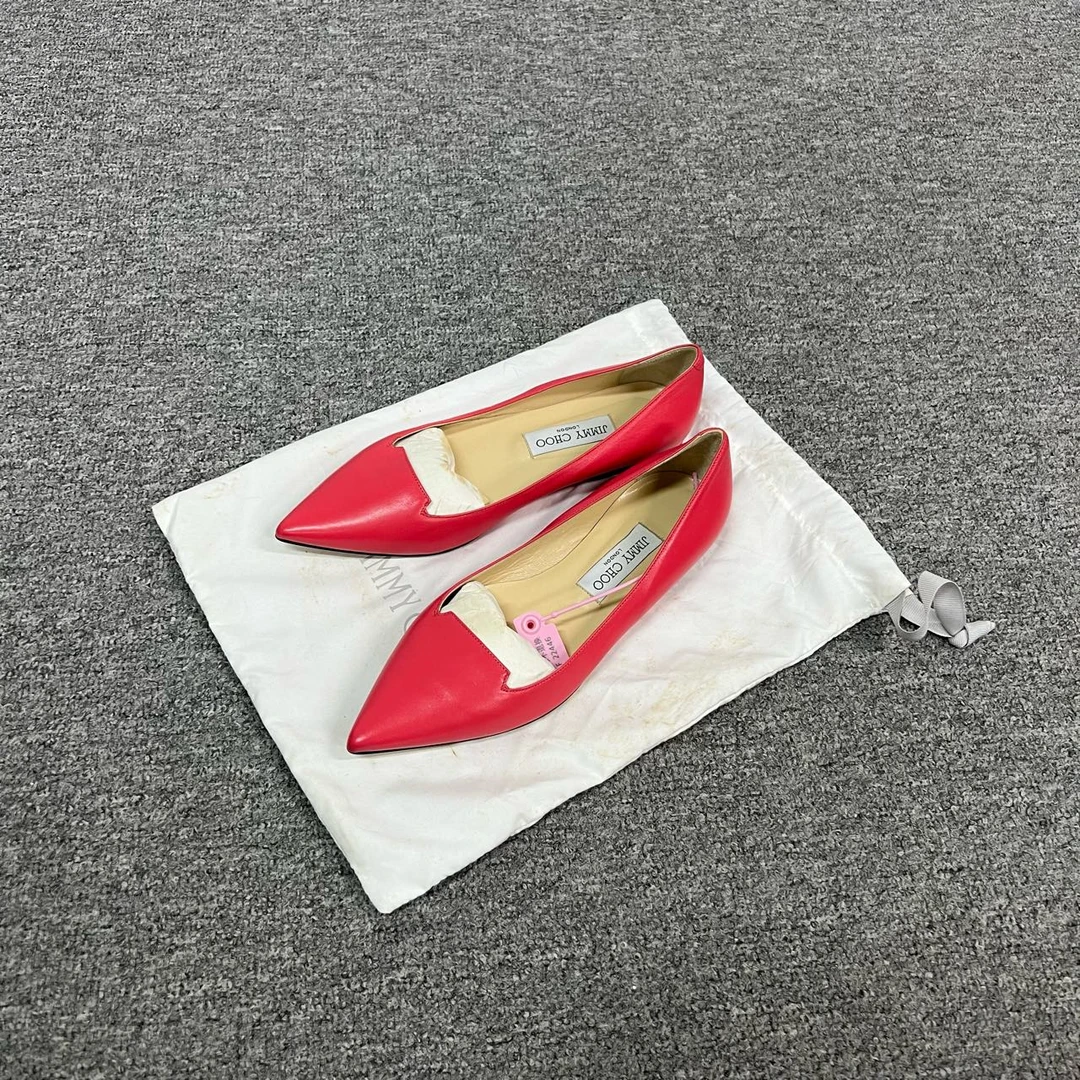 99新 JIMMY CHOO/吉米周 jimmychoo 橘红色单鞋37 码