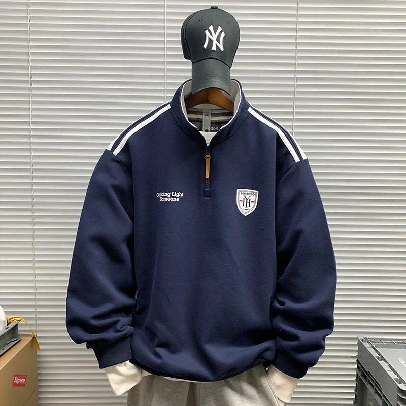 半拉链套头立领卫衣外套男春秋新款高街重磅潮牌运动休闲百搭上衣