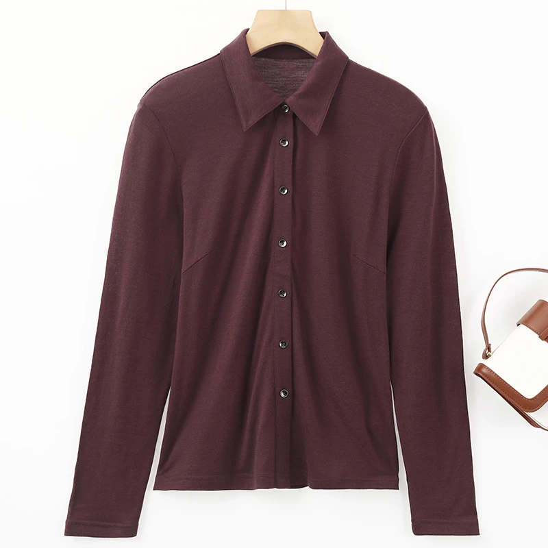 LANZIBES/蓝之蓓绵羊毛翻领气质显瘦休闲风通勤长袖衬衫 C7118