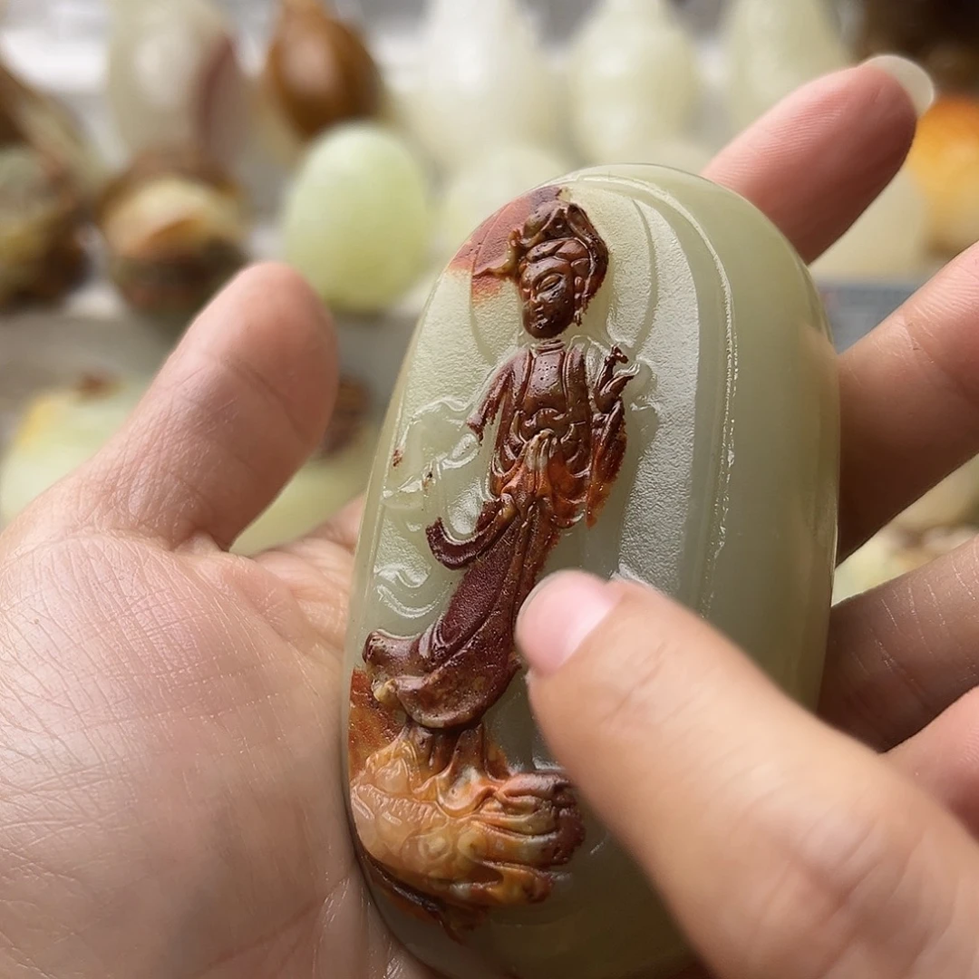 石材方解石手把摆件不退换观音