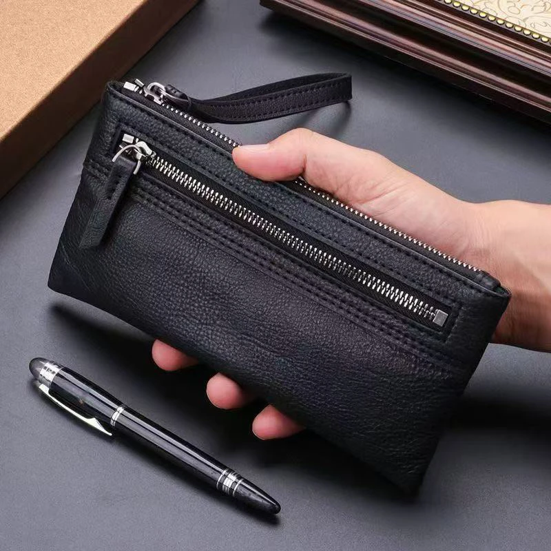 百搭牛皮手包手拿包黑色潮流质感男士时尚尺寸23.12厘米