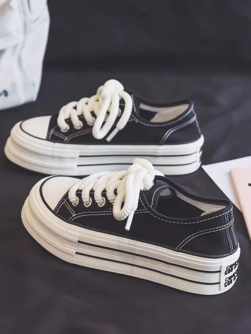 A030黑色帆布鞋女2025新款休闲软底软面增高小白鞋女春季百搭