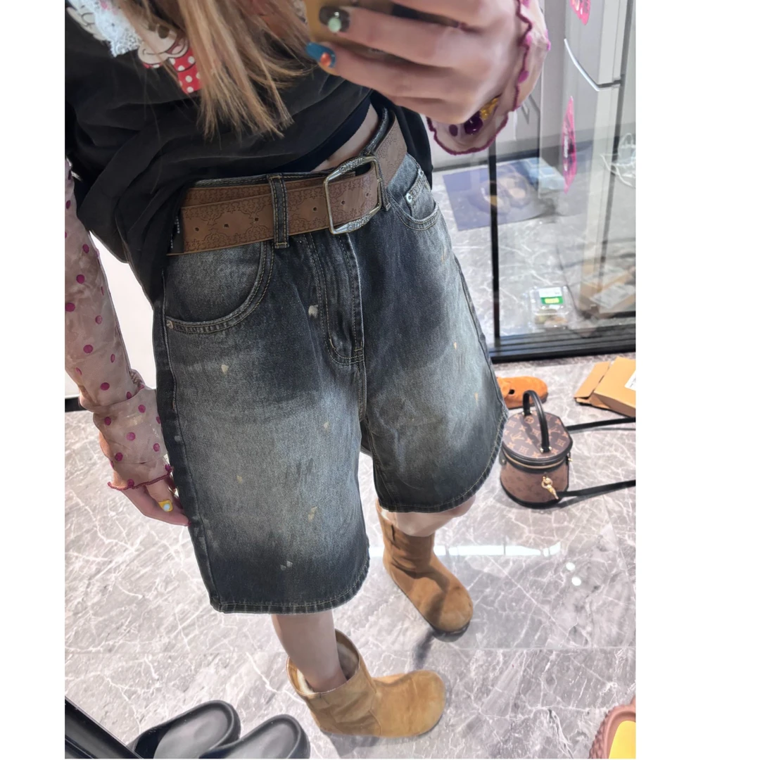 2025夏季新款高级感复古水洗牛仔短裤百搭直筒五分裤女