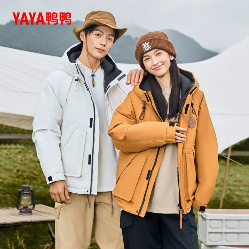 YAYA/鸭鸭情侣秋冬工装派克连帽短款外套羽绒服YE3B025217P