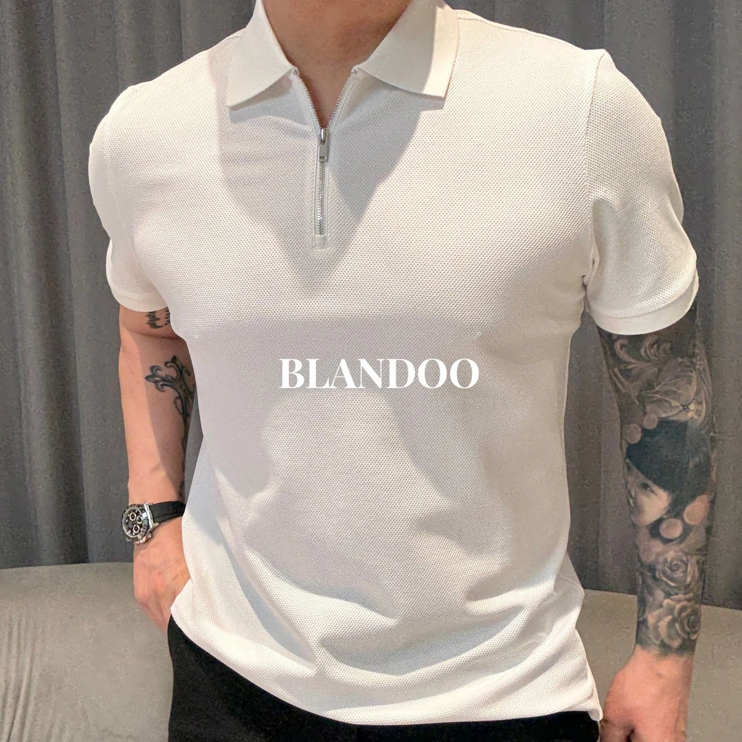 BLANDOO “桑蚕丝羊绒混纺” 轻奢净版珠地拉链设计Polo衫QW9BD51