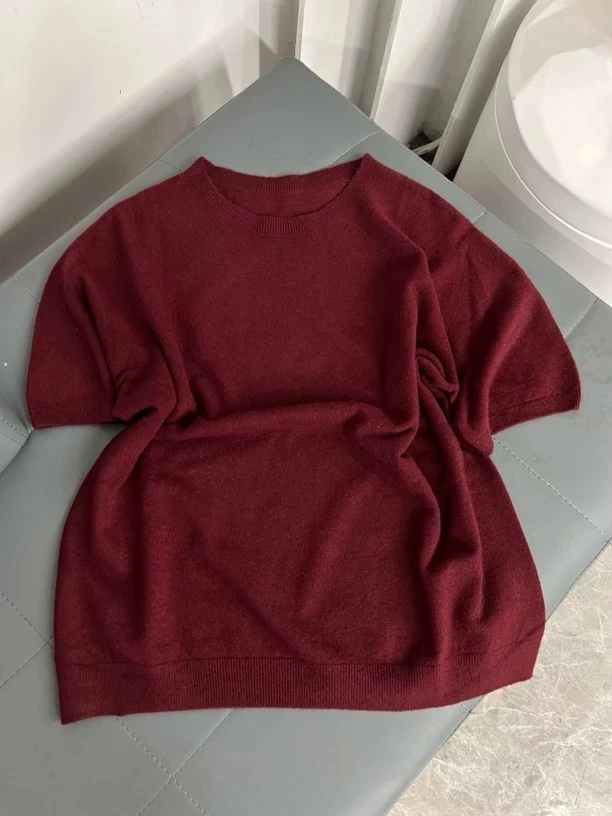 13117针织衫纯色打底半袖套头针织衫