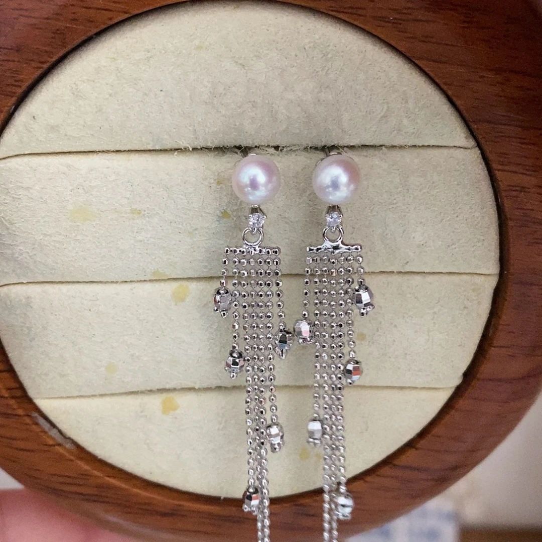 银S925镶嵌耳饰淡水珍珠