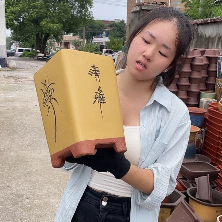 17黄四方花盆花盆