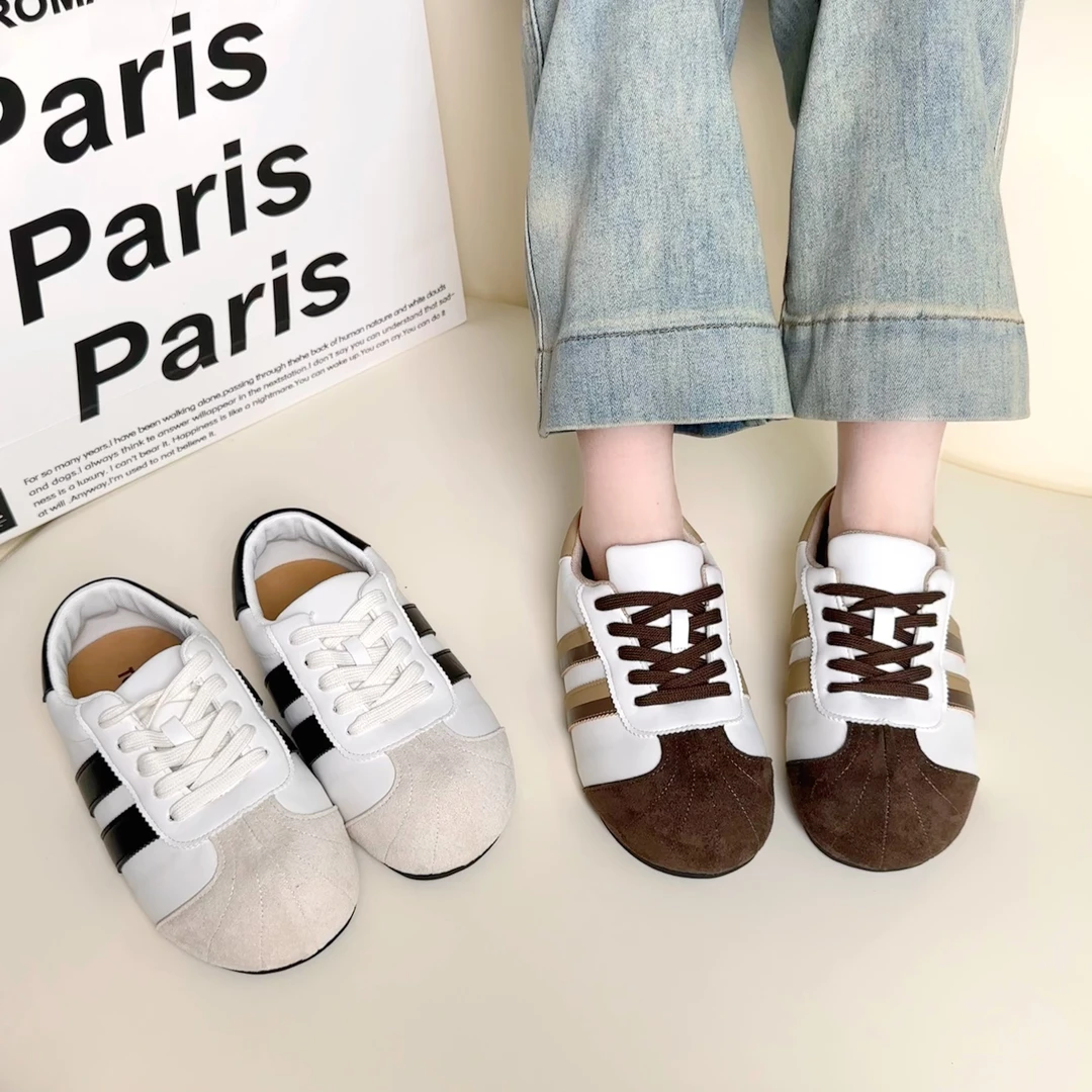 Tagabe德训鞋女百搭圆头面包鞋卡皮巴拉厚底增高休闲运动板鞋