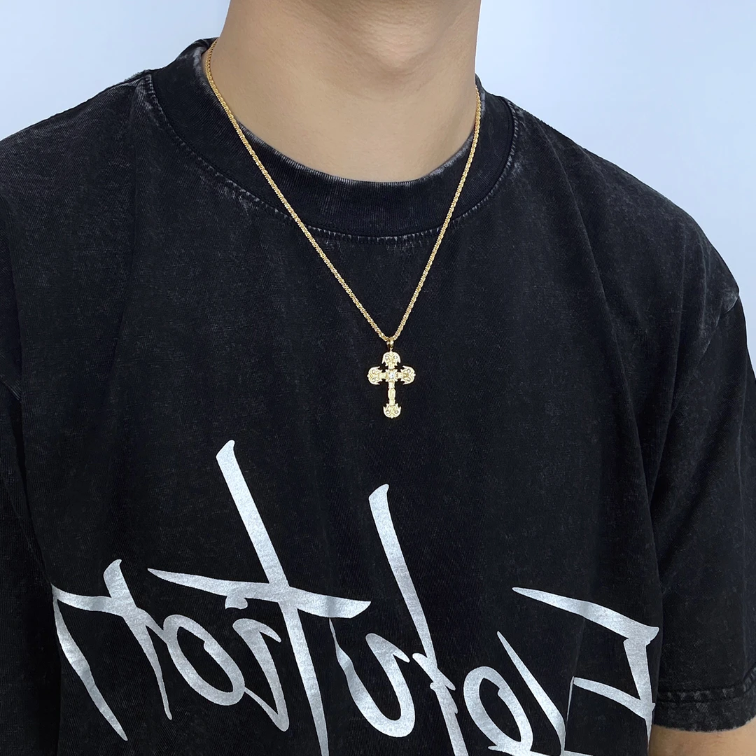 钛钢项链钛钢项链钛钢项链男女十字架锁骨美式蛇骨链子轻奢小众