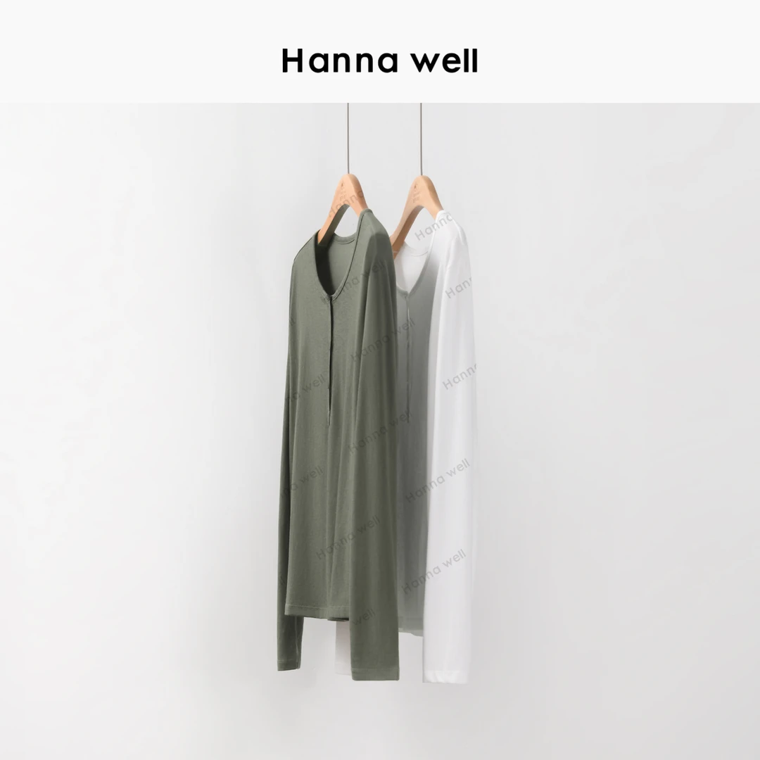 妞姐自制 "自然生活" 弹力柔软呼吸棉 宽松亨利领T恤 SY4C8705.