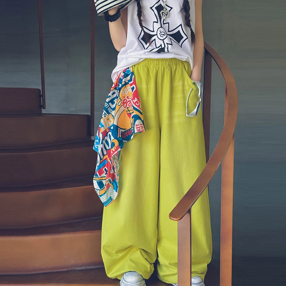 冷大娘 夏季中大童纯棉休闲宽松运动裤松紧腰学生长裤子亲子款