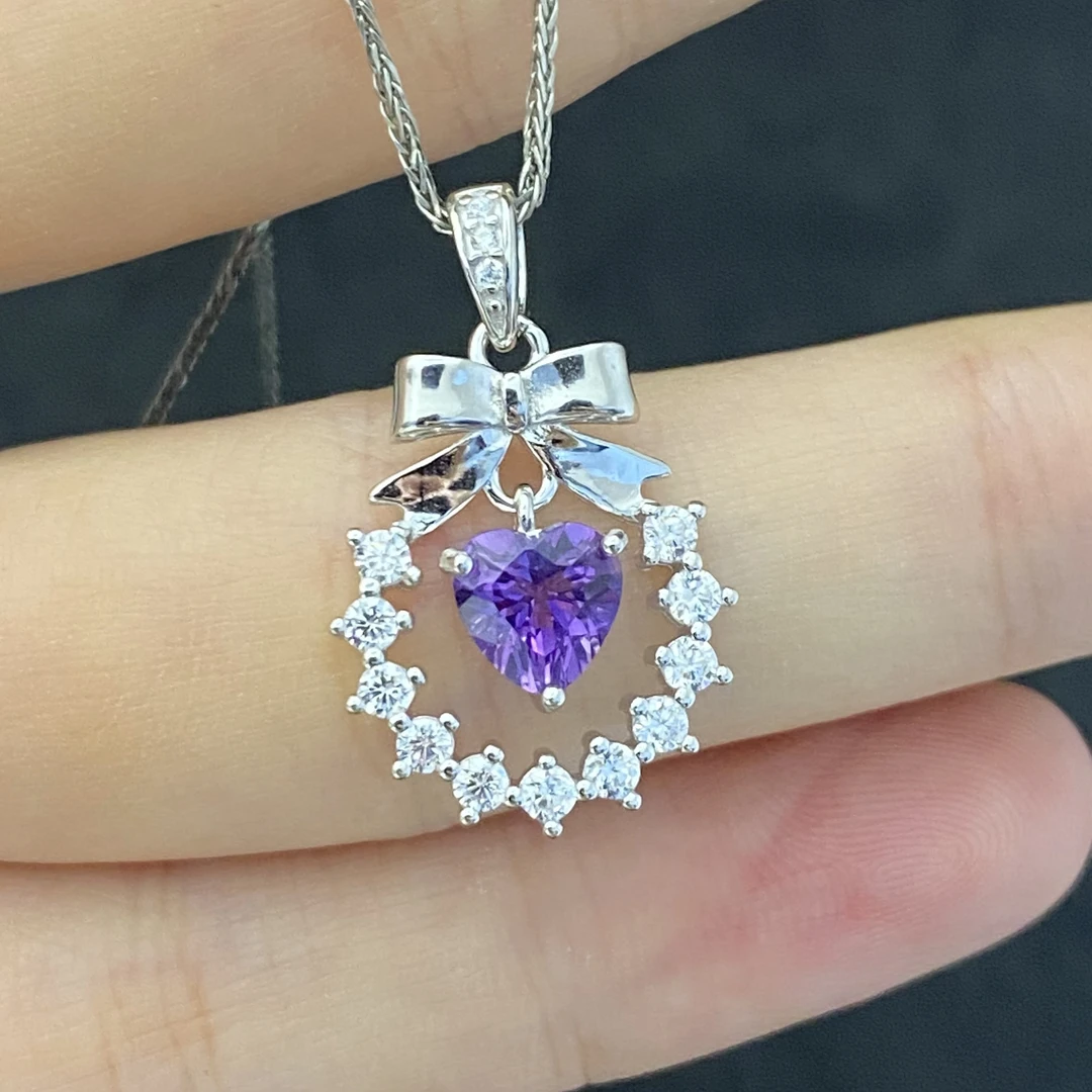 蝴蝶结-天然紫水晶吊坠s925银-主石5mm精致灵动气质优雅时尚百搭