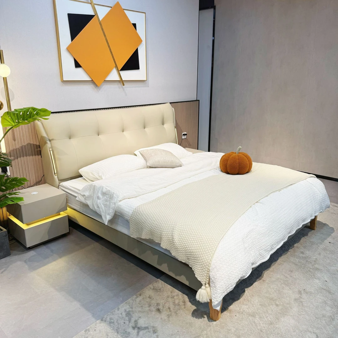 236#轻奢高定榫卯结构软体皮床免洗主卧现代意式高端皮床儿童床