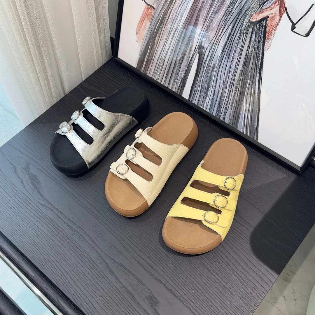 苏格兰女孩 | 游牧风三字博肯真皮拖鞋4cm