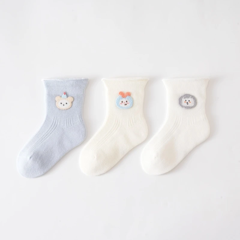春夏薄款婴儿袜子夏季新生儿无骨网眼夏天宝宝男童卡通小熊中筒袜