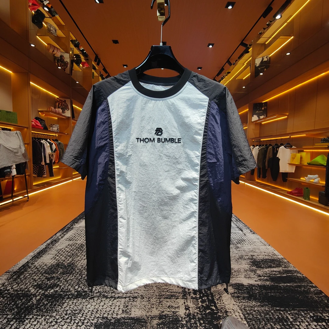 [S5186]男士轻奢春夏拼色小众设计师休闲百搭T恤微宽松圆领半袖