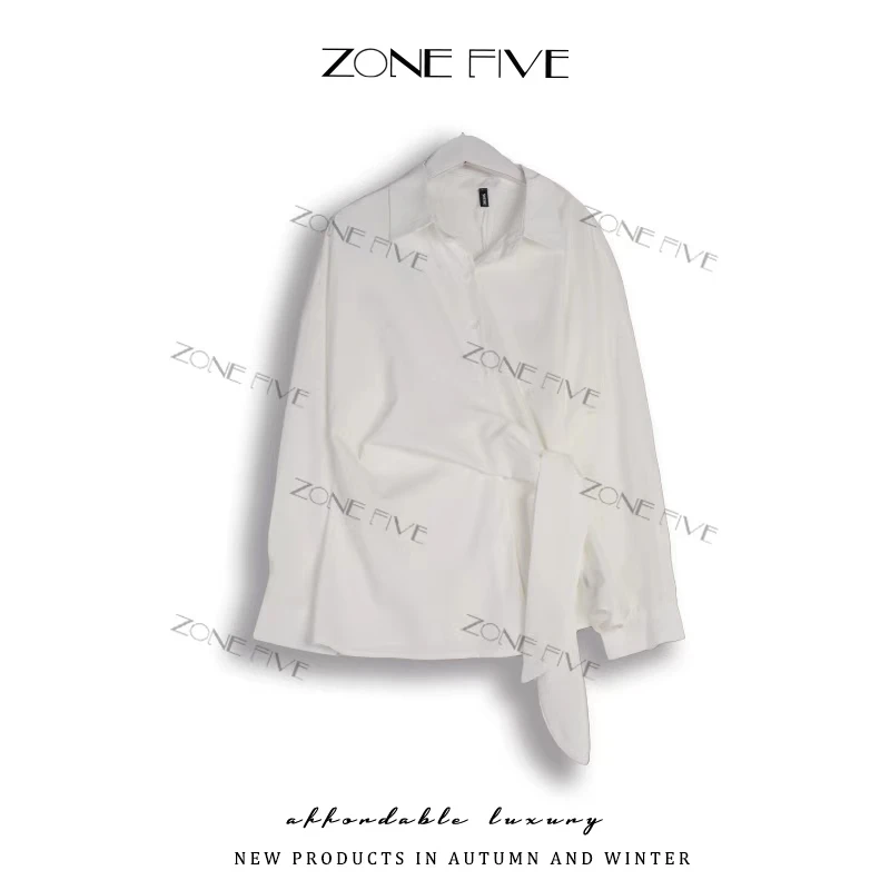 【zonefive】新款韩系衬衫绑带衬衣减龄洋气韩系减龄百搭衬衣女