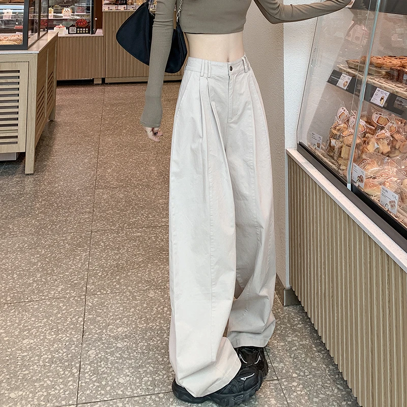 杏色阔腿工装裤女2025秋季新款宽松休闲高腰百搭遮胯显瘦拖地裤子