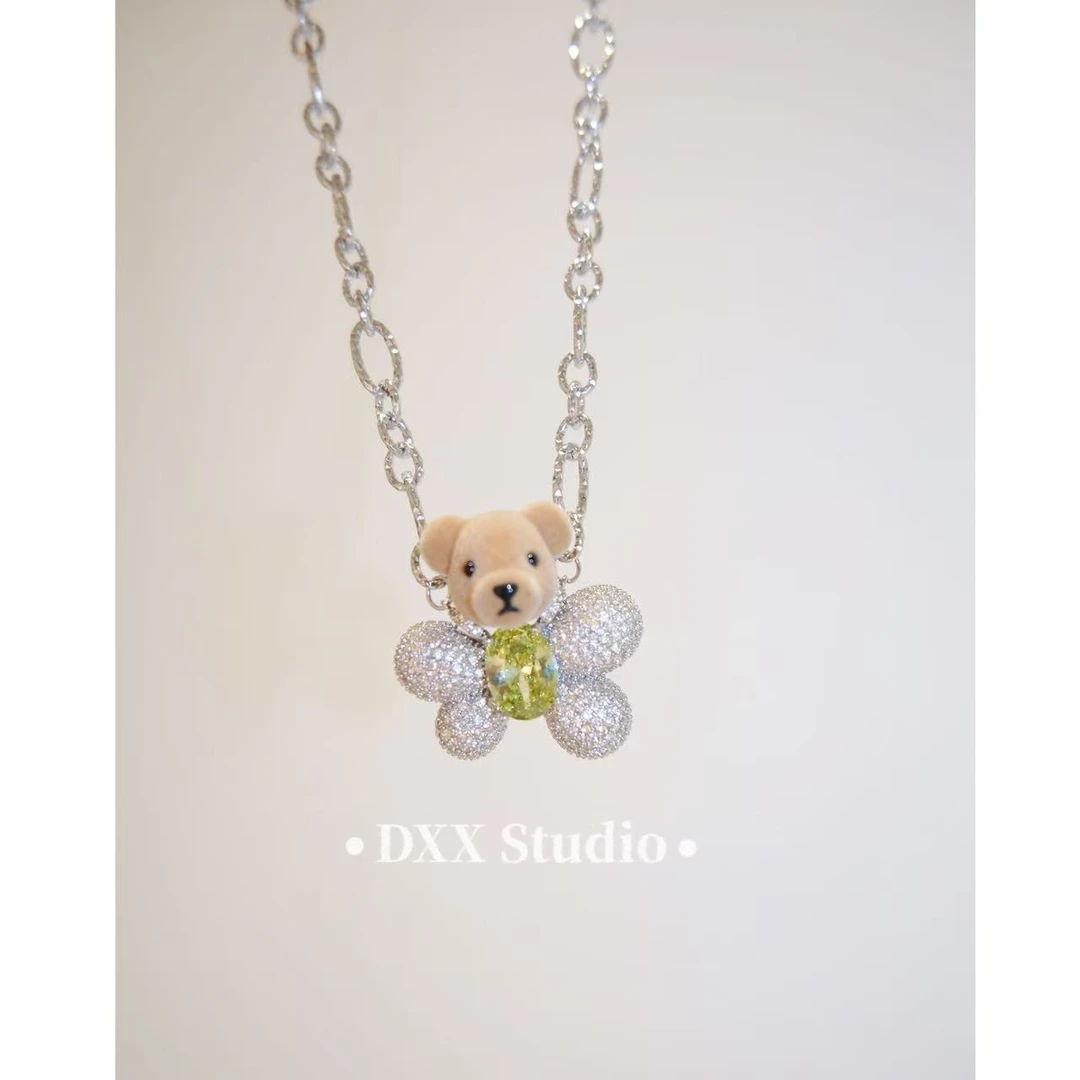 铜合金锆石项链 小众设计百搭ins小熊项链48871