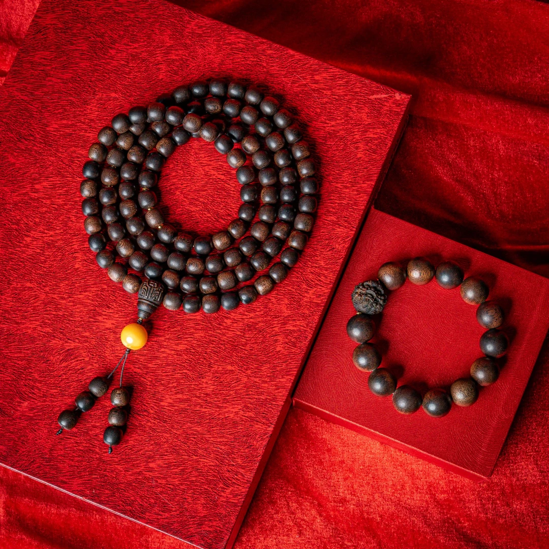 【沉水T装】富国岛倒架瘤疤玉化殿堂级老料1.0*108+1.6单圈沉香手串