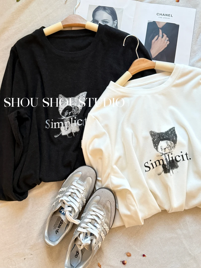 【瘦瘦】带帽加菲-大码圆领印花百搭显瘦磨毛柔软保暖打底S02302