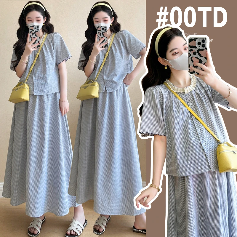 【梵兮家】孕妇装2025夏季新款时尚减龄宽松上衣+抽绳半身裙两件套