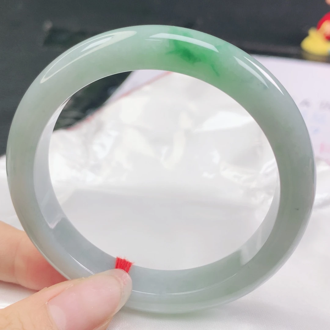 翡翠未镶嵌手镯翡翠57.0飘阳绿正圈