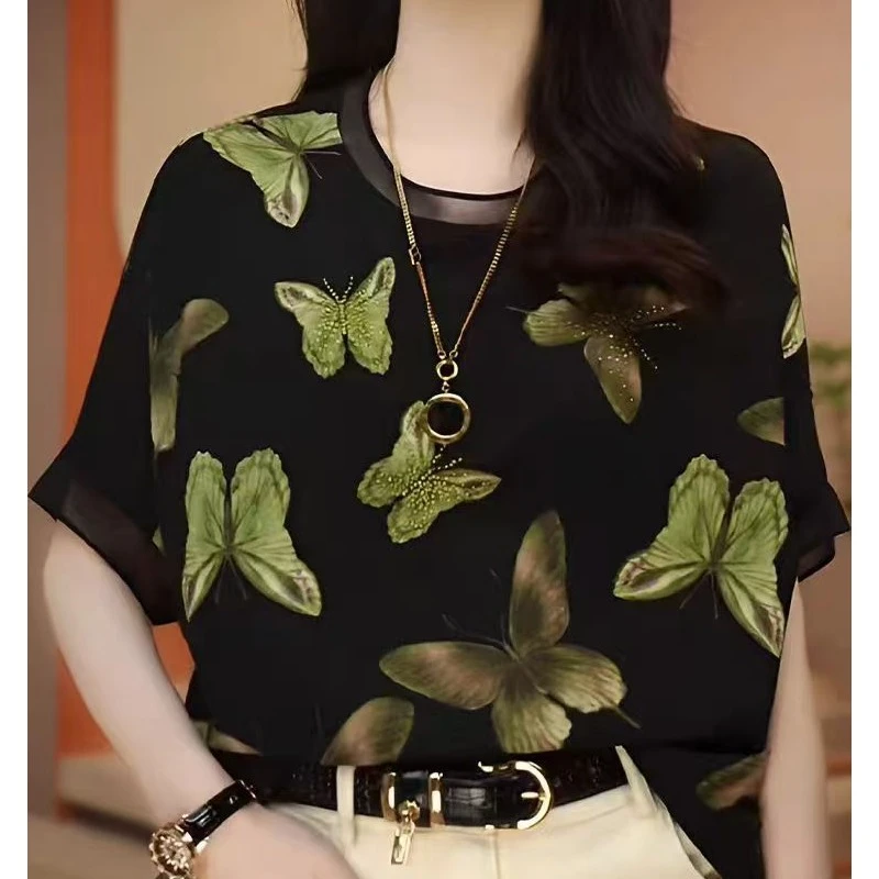 中老年妈妈装洋气时髦时尚上衣女气质圆领宽松遮肚子t恤夏天百搭