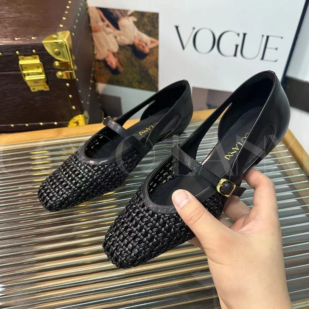 【茜妍】时尚休闲百搭复古粗跟软底英伦风编制小单鞋25DX298LX