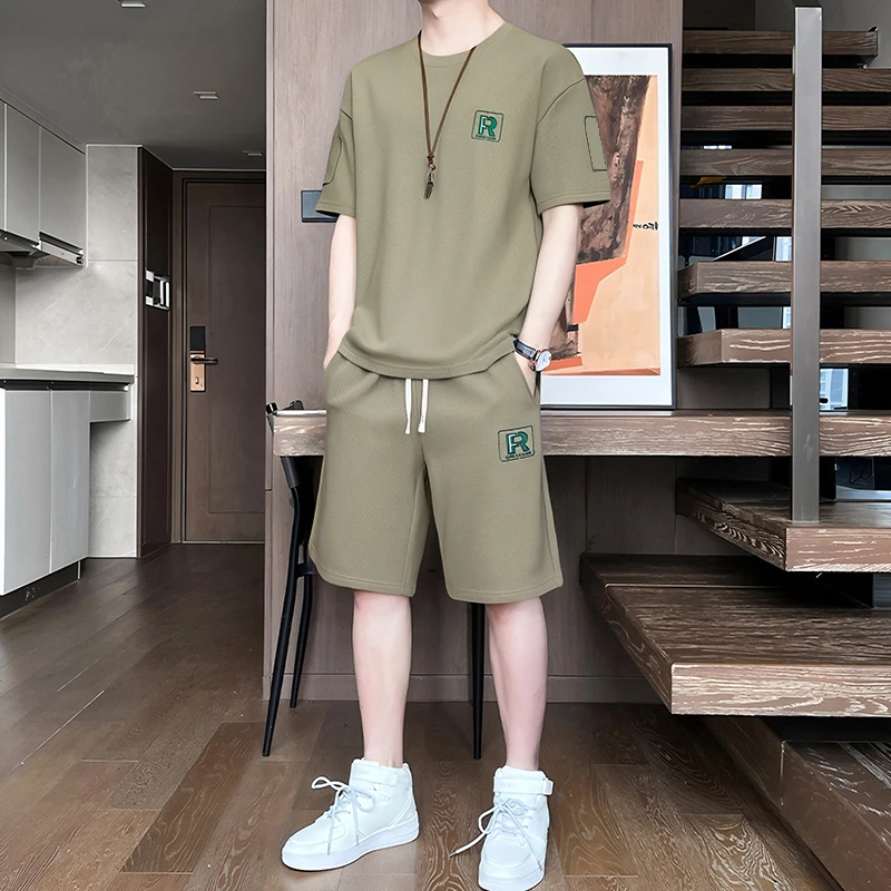 夏季潮流T恤时尚短裤短袖休闲运动套装男士百搭宽松男士套装夏季