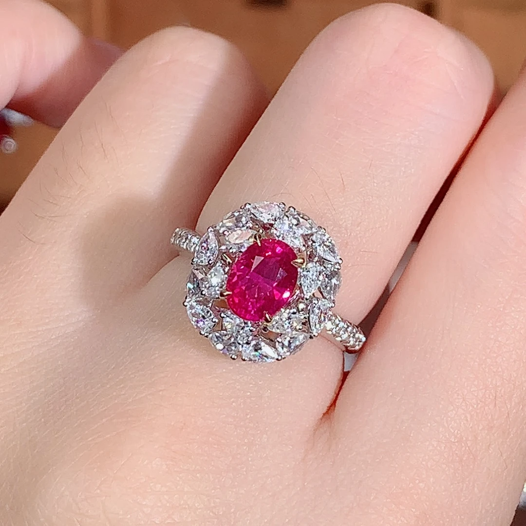 18K金镶嵌红宝石戒指1.57ct/天然宝石/七天无理由