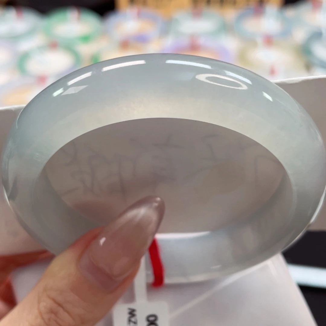 未镶嵌手镯翡翠57全条冰胶透淡淡baby蓝34号