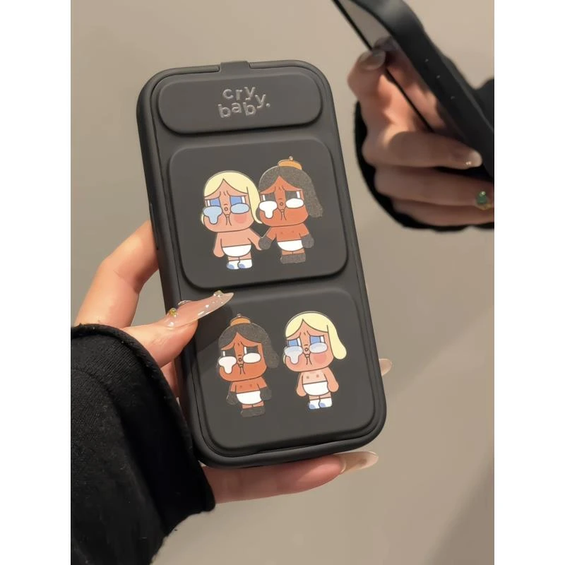 牵手哭娃适用苹果16promax创意iPhone15手机壳翻盖支架华为mate60