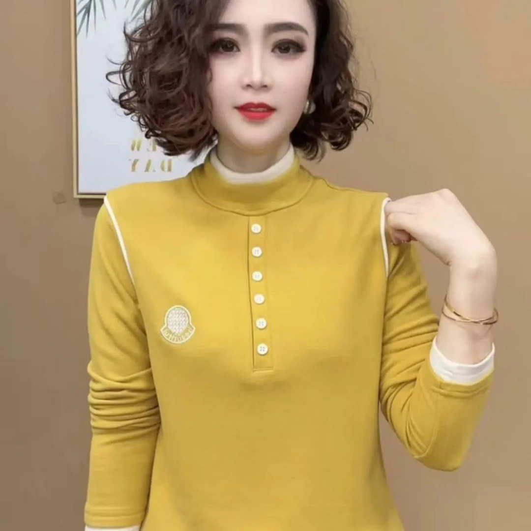 2024冬季新品上新拼接长袖打底衫减龄女士气质上衣#89025