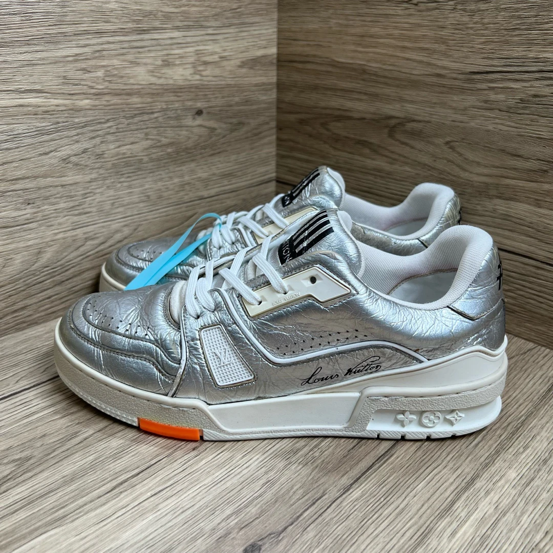 90新 LouisVuitton/路易威登 Trainer 银橙锡纸板鞋 39.5码