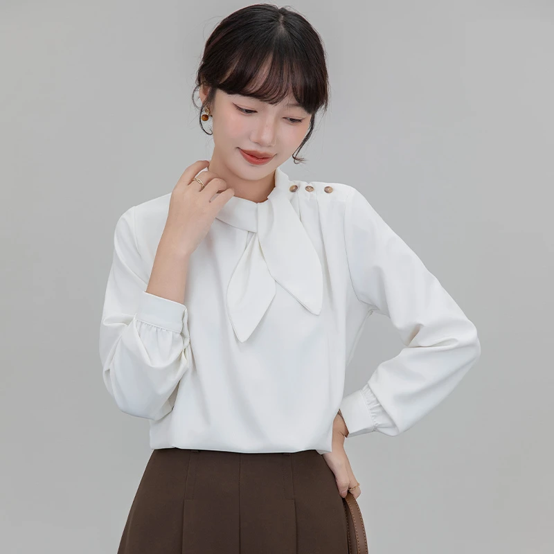 法式气质高级感穿搭衬衫女春秋宽松衬衣长袖时尚上衣职业雪纺小衫