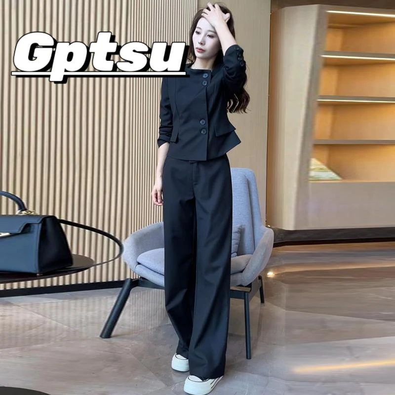 GPTSu时尚套装女2025款洋气质显瘦短款外套阔腿裤休闲减龄两件套