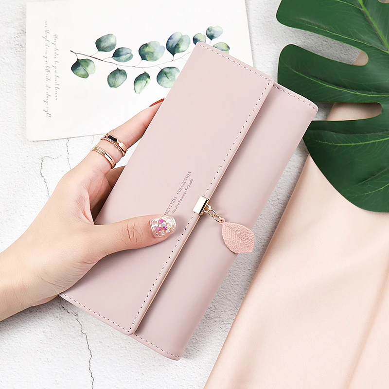 钱包女长款2025新款小众网红爆款钱夹叶子折叠零钱包卡包手拿包女