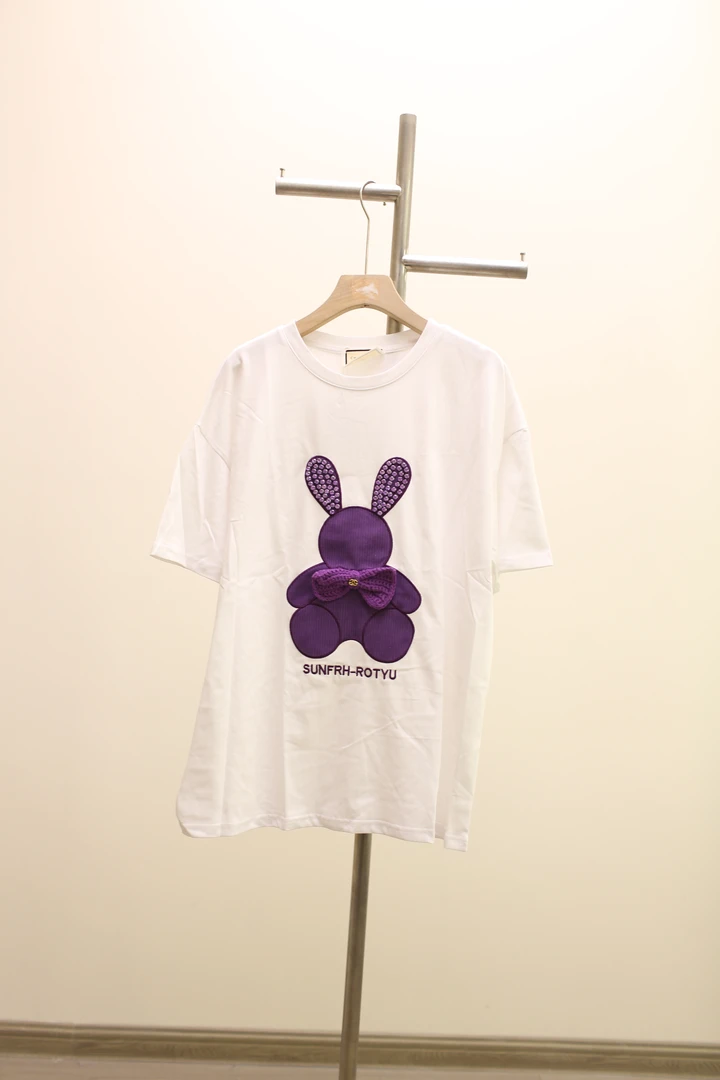 【1025】新款重工兔子图案圆领百搭休闲宽松短袖