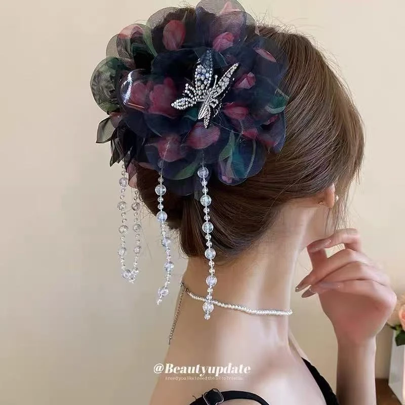 鑫鑫发饰青库链接-气质超仙灵动网纱 时尚抓夹盘发头饰仙气仙女