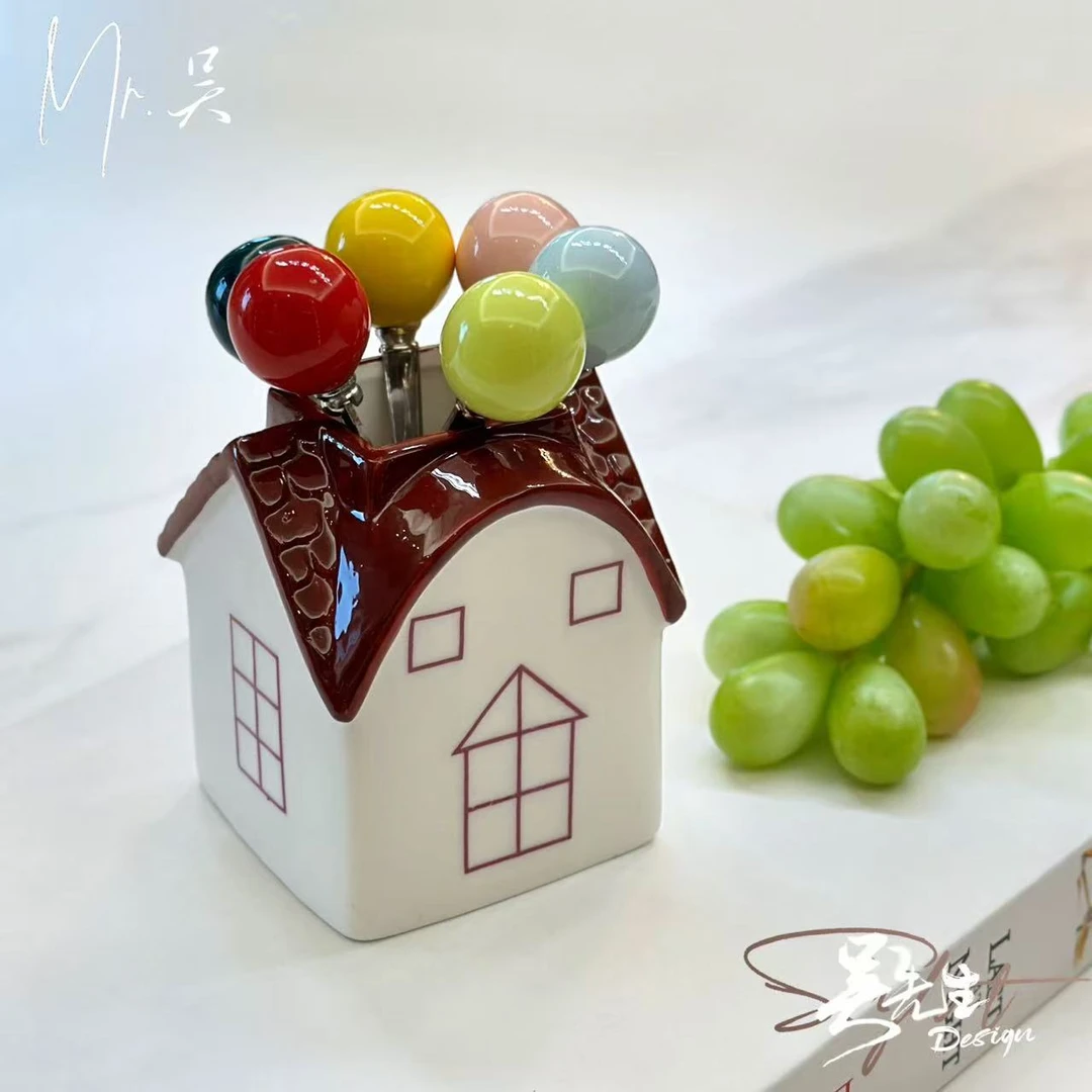 田园风小屋子水果叉套装